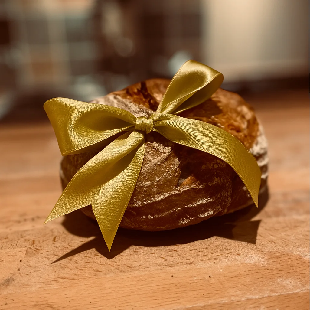 Een broodje met een gouden strik